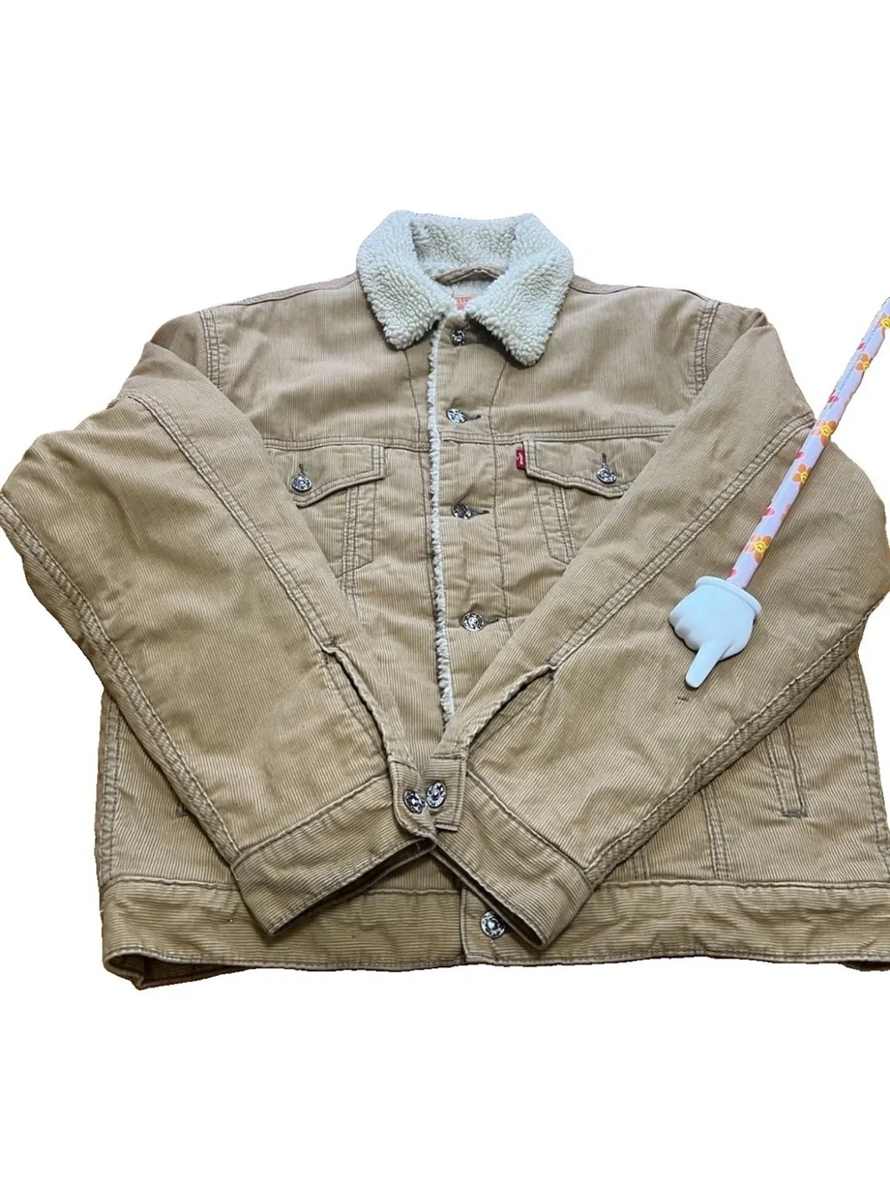 Levi’s 70520 Sherpa Corduroy Trucker Jacket Men M Tan Beige EUC